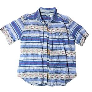 Vintage Backroad Blues Striped Floral Button Up Shirt‎ Large Cottagecore